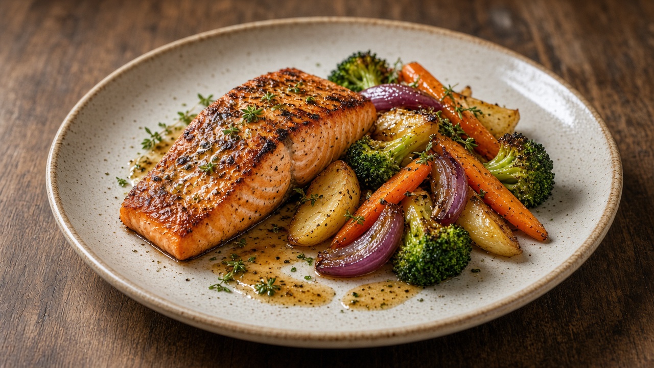 Foundation restaurant plate — protein and vegetables